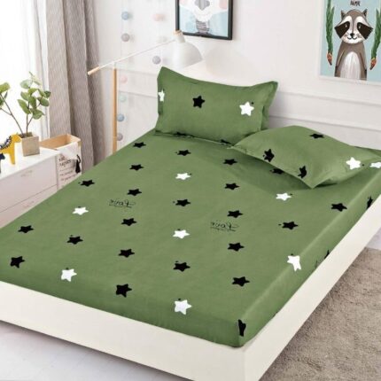 Husa de pat dublu, cu elastic, Jojo Home, imprimeu Stelute, M2, 3 piese, 2 persoane, 180x200cm, Finet