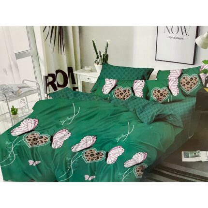 Lenjerie de Pat Finet 6 Piese, Verde cu Fluturi, Super Elegant Pucioasa