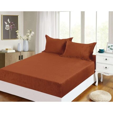 Set Husa de Pat cu Elastic din Catifea, UNI, 3 Piese, Maro
