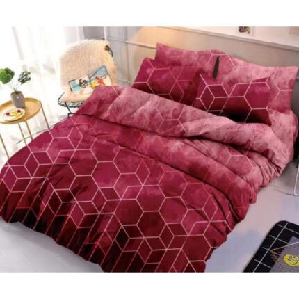 Lenjerie de pat 2 persoane, finet, 6 piese, visiniu, cu linii albe, LF28
