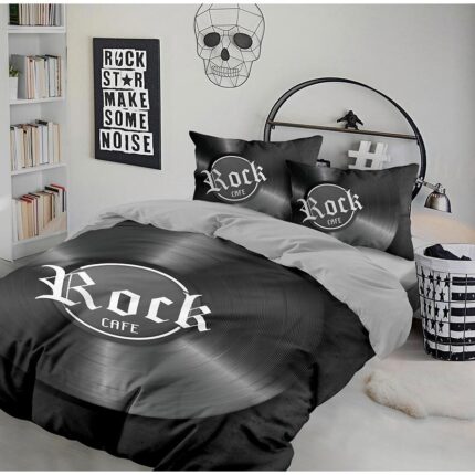 Set Lenjerie pat dublu bumbac 100% ranforce, 4 piese, 240 x 260 cm, Club Cotton, Rock'n Roll