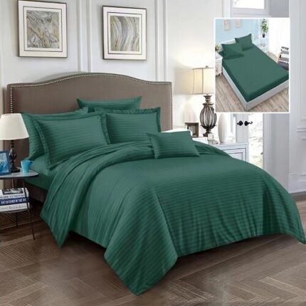 Lenjerie de pat Damasc, Policoton, 6 piese, cearceaf cu elastic 160x200cm, pentru pat dublu, verde, Ralex Pucioasa, LDP-POLI-6P-CRF-160x200-VERDE-P54