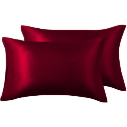 Set fata de perna, 2 bucati, Casa de Bumbac, satin, pentru ten si par, 50 x 70, visiniu