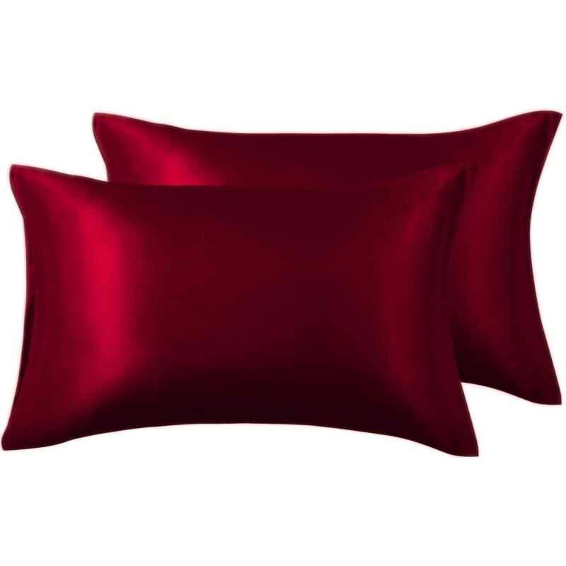 Set fata de perna, 2 bucati, Casa de Bumbac, satin, pentru ten si par, 50 x 70, visiniu