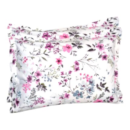 Set de 2 fete de perna 50x70cm din Bumbac Ranforce Alb/Mov cu margine 5 cm