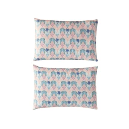 Set 2 fata perna, English Home, Tropical Palm, 2x50x70 cm, 55% bumbac, 45% poliester, 132 TC, alb-roz-albastru