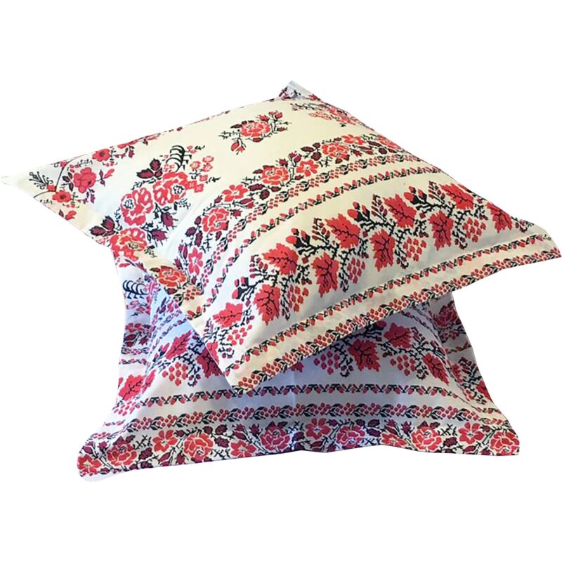 Set doua huse de perna, culoare alb/rosu, din colectia "Drag de Romania by Liz Line", 40X40cm, bumbac 100% - SP40/40212