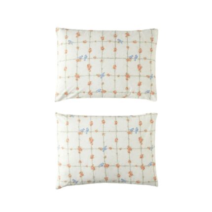 Set 2 fata perna, English Home, Mystery Birds, 50x70 cm, 100% bumbac turcesc, 144 TC, alb - albastru - portocaliu