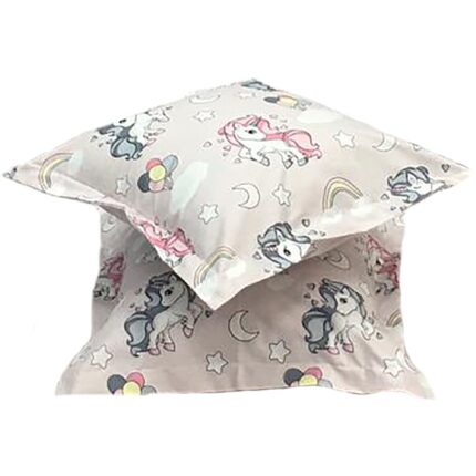 Set doua huse de perna roz pudra, pentru copii, 40X40cm, din colectia "Basm cu unicorni" din bumbac ranforce, Liz Line - SPR40/40236