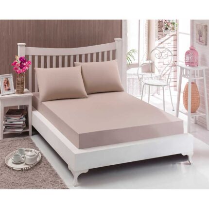 Cearceaf Pat 2 Persoane, Acasa, 100% Bumbac, 240x260 Cm, Bej