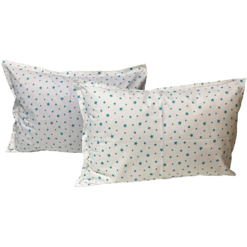 Set doua huse de perna, 50X70cm, alb/turcoaz, din colectia "Stelute" din bumbac ranforce, by Liz Line - SPR50/7016