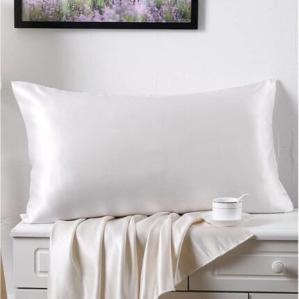 Fata perna matase Mulberry fata superioara, fata inferioara bumbac, 50x75cm, culoare Ivory
