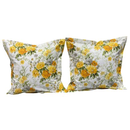 Set doua huse de perna, 40X40cm, alb/galben, din colectia "Tandrete cu flori galbene" din bumbac ranforce, by Liz Line - SPR40/40218