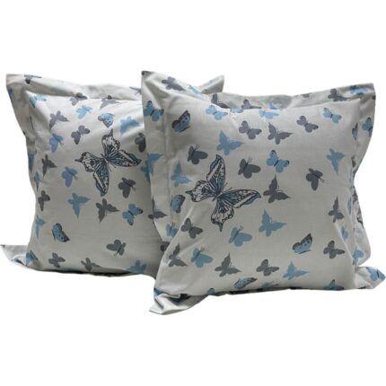 Set doua huse de perna, 40X40cm, alb/bleu, Just Butterflies Liz Line, din bumbac ranforce SPR40/40246