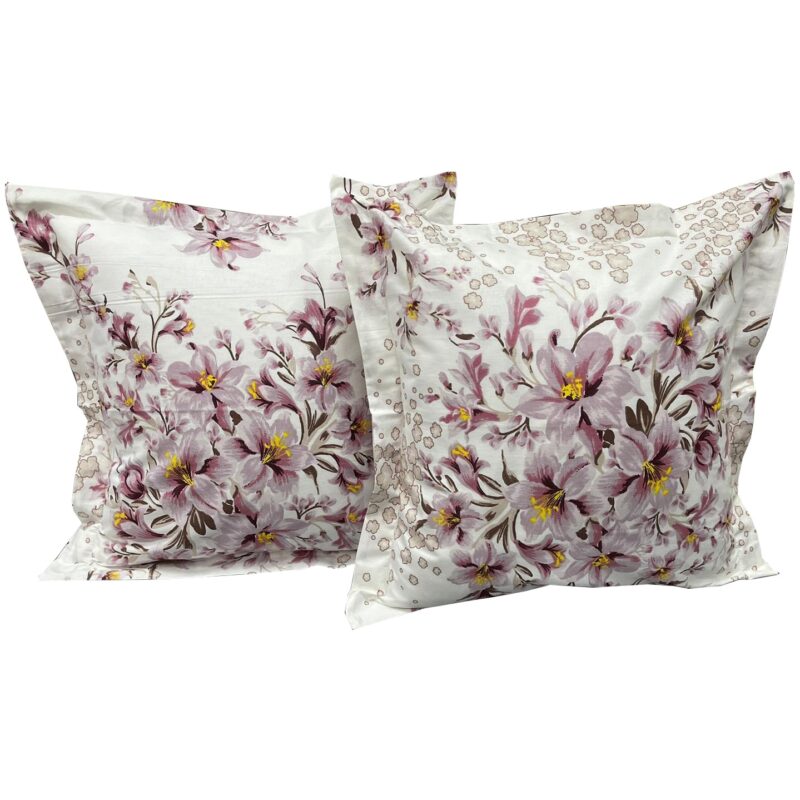 Set doua huse de perna, 40X40cm, alb/mov, din colectia "Ghirlanda de crini" din bumbac ranforce, by Liz Line - SPR40/40204