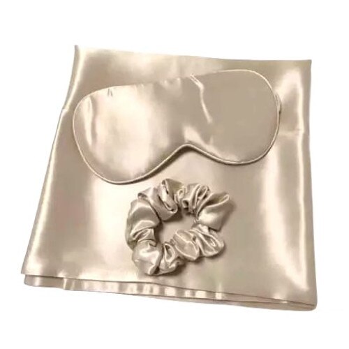 Set fata de perna, masca pentru ochi, elastic par, matase Mulberry, Luxury Anis®, Champagne, 19 MM