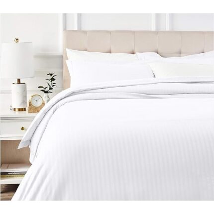Husa pentru pilota Kotonia Home Hotel Damasc cu dungi de 1 cm, 100% bumbac, Alb, 220x240 cm