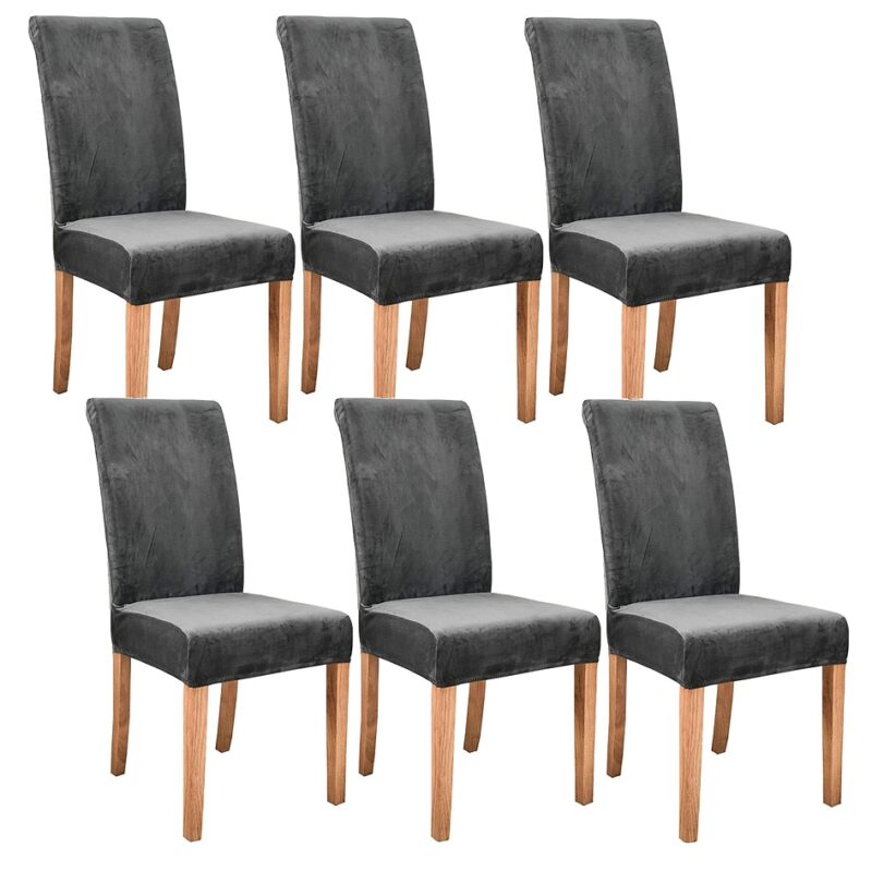Set 6 Huse Scaun Universale GALAXIA®, Elastice, Din Catifea, Gri Inchis