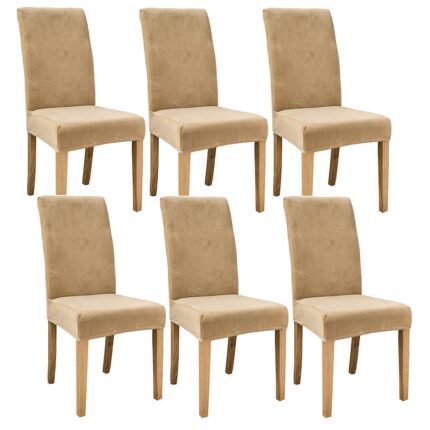 Set 6 Huse Scaun Universale GALAXIA®, Elastice, Din Catifea, Bej