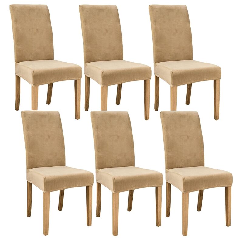 Set 6 Huse Scaun Universale GALAXIA®, Elastice, Din Catifea, Bej
