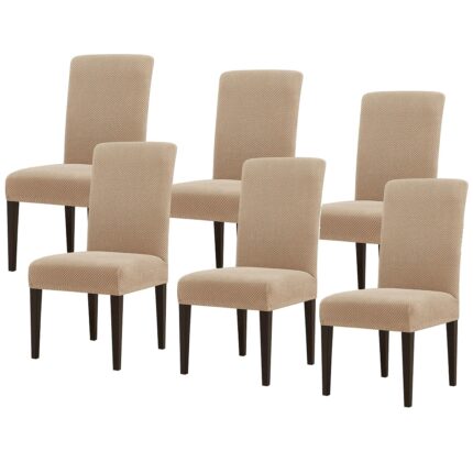 Set 6 Huse Scaun Universale GALAXIA®, Elastice, Din Bumbac Embosat, Bej