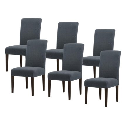 Set 6 Huse Scaun Universale GALAXIA®, Elastice, Din Bumbac Embosat, Gri Inchis
