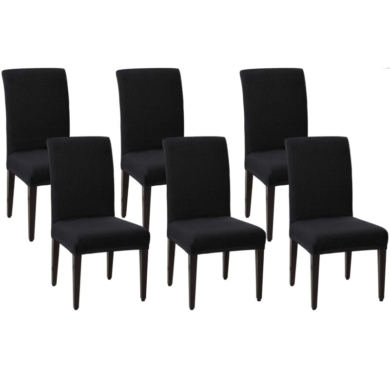 Set 6 Huse Scaun Universale GALAXIA®, Elastice, Din Bumbac Embosat, Negru