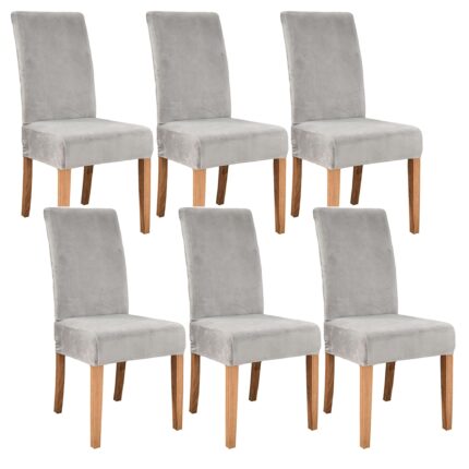 Set 6 Huse Scaun Universale GALAXIA®, Elastice, Din Catifea, Gri