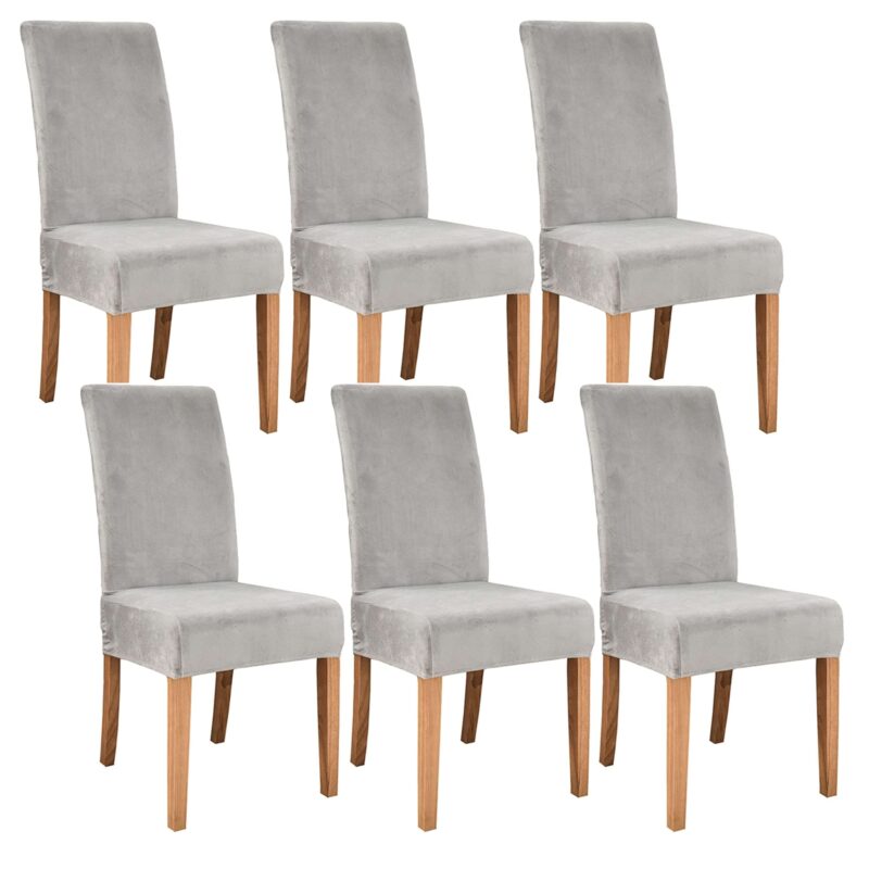 Set 6 Huse Scaun Universale GALAXIA®, Elastice, Din Catifea, Gri