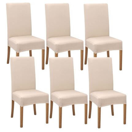 Set 6 Huse Scaun Universale GALAXIA®, Elastice, Din Elastan, Bej