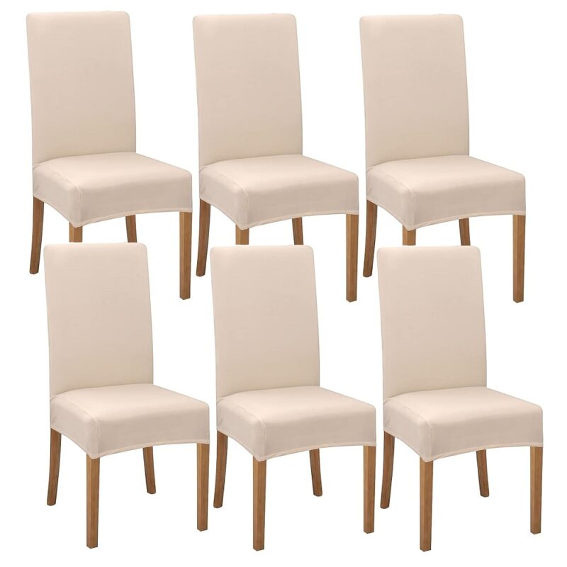 Set 6 Huse Scaun Universale GALAXIA®, Elastice, Din Elastan, Bej
