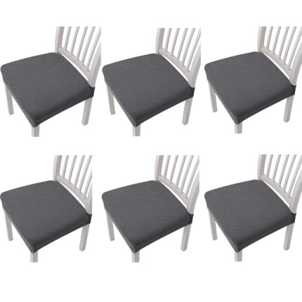 Set 6 huse scaun, Axroad Mall, Material respirabil, Antialunecare, Cu centura elastica, Usor de curatat, Pentru sufragerie, hotel, restaurant, Poliester, Universala, Gri Inchis