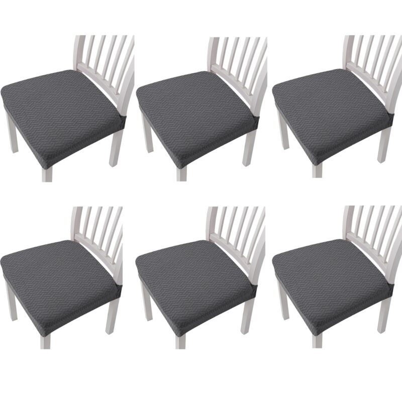 Set 6 huse scaun, Axroad Mall, Material respirabil, Antialunecare, Cu centura elastica, Usor de curatat, Pentru sufragerie, hotel, restaurant, Poliester, Universala, Gri Inchis