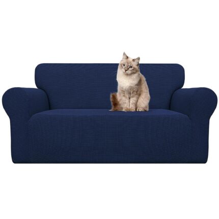 Husa canapea elastica, Poliester, pentru canapea 2 locuri, 140-180cm, Patru anotimpuri, Bleumarin