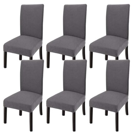 Set 6 huse scaun, Axroad Mall, Lavabile, Anti-alunecare, Usor de instalat si curatat, Cu centura elastica, Pentru sarbatoare, ceremonie, decorare acasa, Poliester, Lungime scaun 45-55cm, Gri Inchis