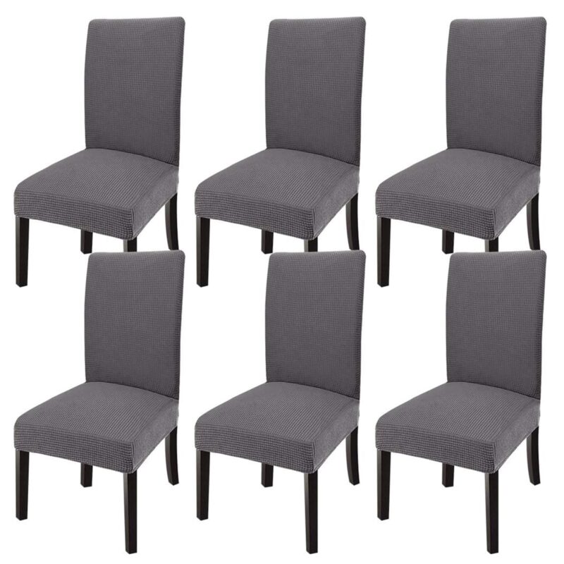 Set 6 huse scaun, Axroad Mall, Lavabile, Anti-alunecare, Usor de instalat si curatat, Cu centura elastica, Pentru sarbatoare, ceremonie, decorare acasa, Poliester, Lungime scaun 45-55cm, Gri Inchis