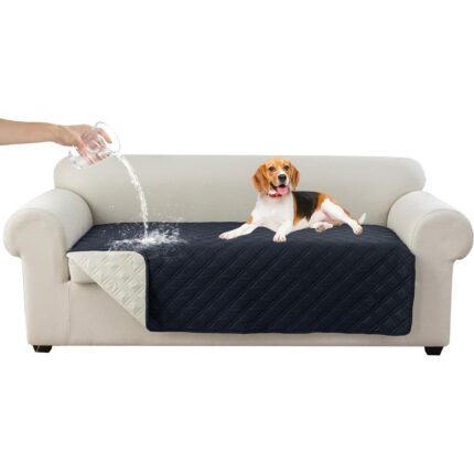 Husa matlasata canapea 3 locuri, Wacorresi, Impermeabila, antialunecare, doua fete, Protectia canapelei pentru animale de companie, 80x180cm, Negru