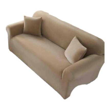 Husa Premium Catifea Pentru Canapea 3 Locuri 180-230 cm, Bej + Husa De Perna
