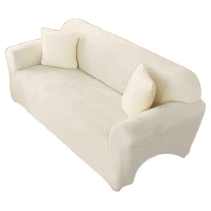 Husa Premium Catifea Pentru Canapea 3 Locuri 180-230 cm, Ivoire + Husa De Perna