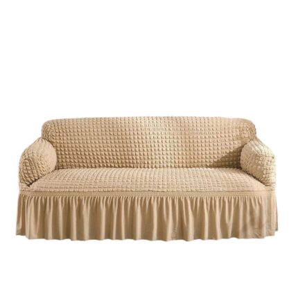 Husa Elastica Creponata Cu Volane Pentru Canapea 3 locuri Bej 180-240 cm