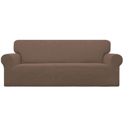 Husa canapea 3 locuri, Vaxiuja, poliester, elastica, lungime intre 180-230 cm, Maro