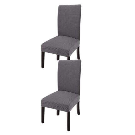 Set 2 huse scaun, Axroad Mall, Lavabile, Anti-alunecare, Usor de instalat si curatat, Cu centura elastica, Pentru sarbatoare, ceremonie, decorare acasa, Poliester, Lungime scaun 45-55cm, Gri Inchis