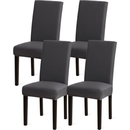 Set 4 Huse Scaune, ZUNSEAT, Textil, 45/55 x 38/45cm, Gri