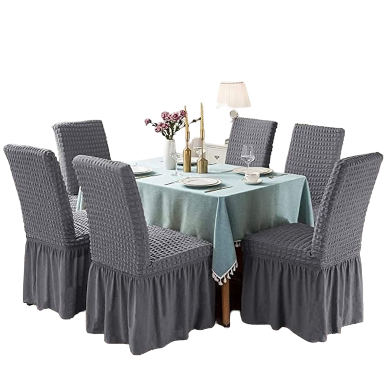 Set 6 Huse Universale Pentru Scaun Creponate Cu Volanase Gri, 50x40x40 cm