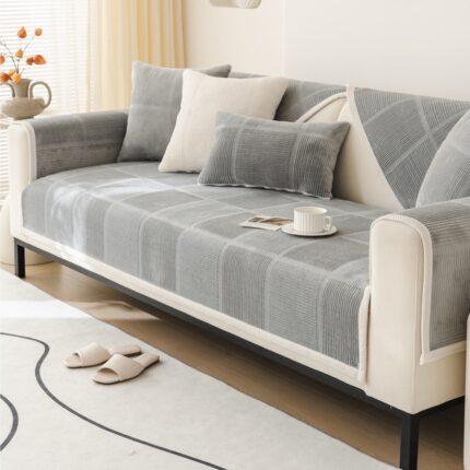 Husa protectie canapea, SINBINTA, La moda, simplu, Moale si elastic, Anti-alunecare, Impermeabil, Usor de curatat, Pentru coltare, canapele din piele si canapele din stofa, Poliester, 90 x 160cm, Gri/Alb