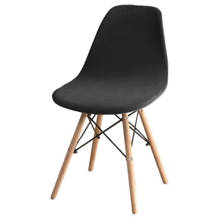Husa Elastica Scaun Rotund din Catifea RS1/2, Universala, Protectie pentru Scaune de Bucatarie si Dining, Negru
