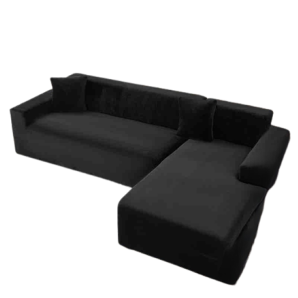 Husa elastica pentru coltar, Jojo Home, Catifea, Uni, L/M, 130X180cm/180x230cm, Negru
