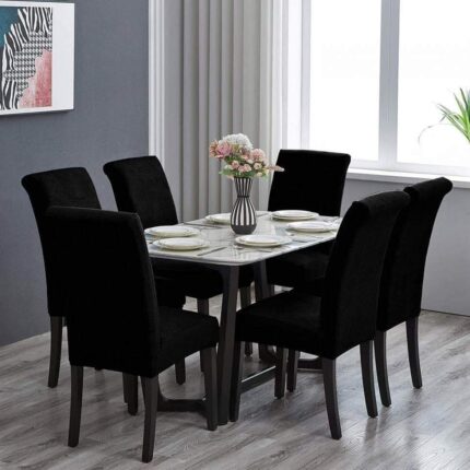 Set 6 Huse Scaun Universale, Din Bumbac Embosat, Negru, 40x40x50 cm
