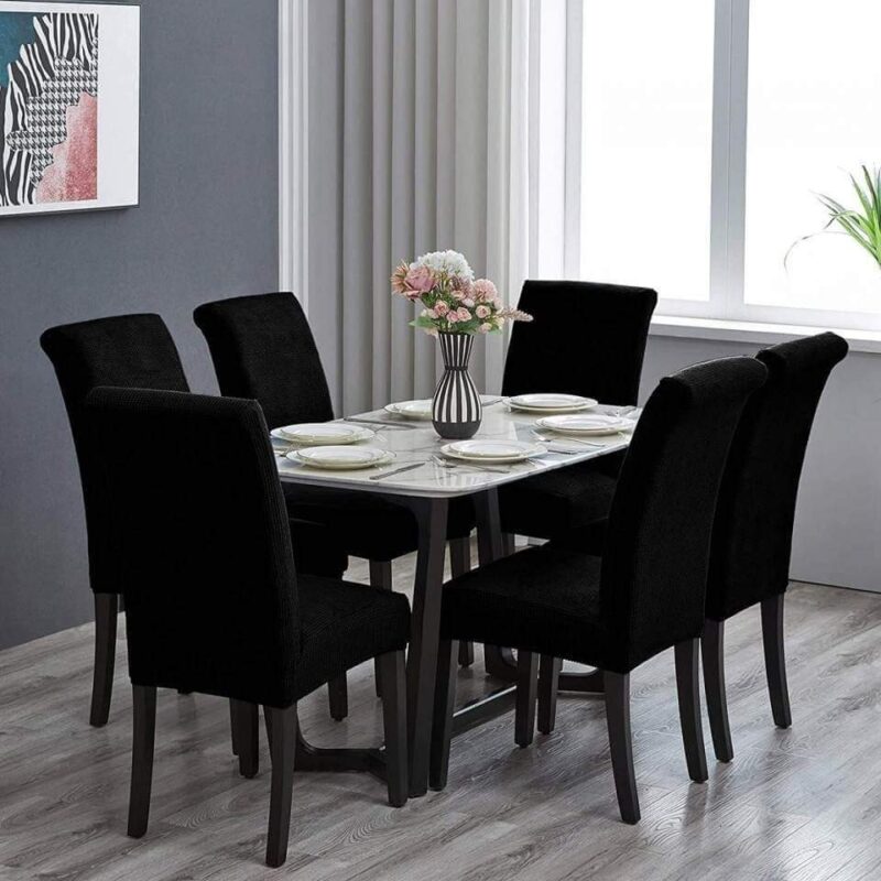 Set 6 Huse Scaun Universale, Din Bumbac Embosat, Negru, 40x40x50 cm