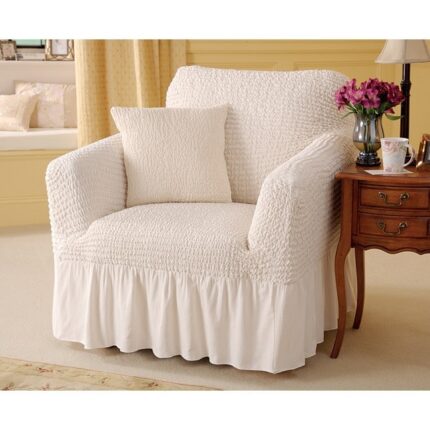 Set 2 huse fotolii din bumbac elasticizat, culoare crem